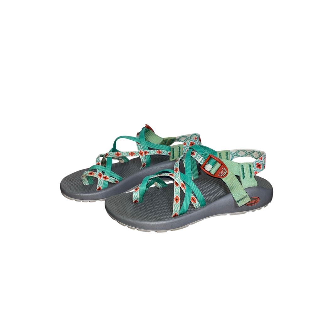 Chaco Z/Cloud Sandals Women's SZ 9 Green Red pattern Hiking Sport Outdoor Shoes